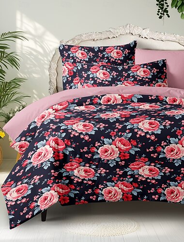  Bettbezug-Set aus 100 % Baumwolle mit Blumenmuster, bedrucktes Boho-Bettbezug-Bettwäsche-Set mit Umschlag-Kissenbezug, Raumdekoration, King-Size-Bettbezug