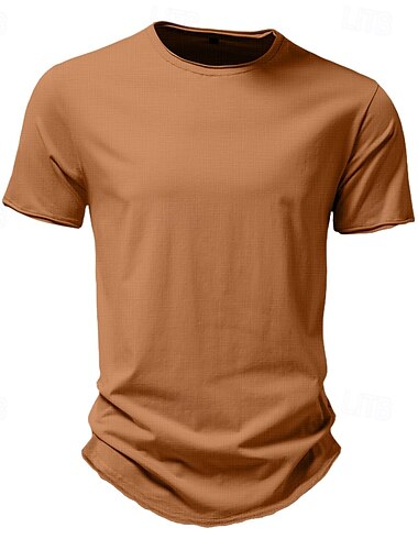  男性用 Tシャツ ティートップ 竹Tシャツ 半袖 クルーネック 夏 平織り ファッション デザイナー ベーシック クラシック バケーション ストリート カジュアル／普段着 キャメル ブラック ホワイト メンズトップTシャツ