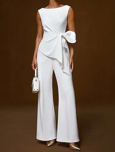  Mono Vestidos de noche Elegante Vestido Boda Invitado a la boda Hasta el Suelo Sin Mangas Solapa de Pico Satén con Bolsillo 2025