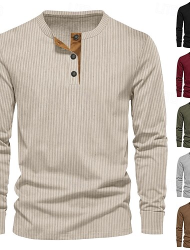 Herren T Shirt Langarm Modisch Täglich Knopf Tasche Runden Alltagskleidung Normal Frühling & Herbst Wein Schwarz Hellgrün Henley T-Shirt   Herren T Shirt Langarm Modisch Täglich Knopf Tasche Runden Alltagskleidung Normal Frühling & Herbst Wein Schwarz Hellgrün Henley T-Shirt