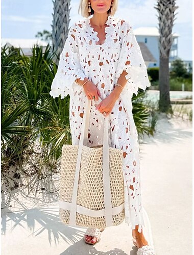  Damen Badeanzug Zudecken Schwimm-Kleid Bademode Spitze Ausgeschnitten Urlaub Strandbekleidung Glatt Langarm Badeanzüge