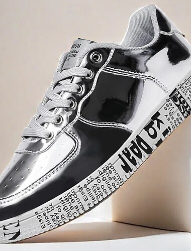  Heren gouden metallic sneakers met bedrukte zool - stijlvolle casual schoenen voor feestjes, streetwear en dans