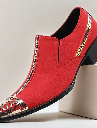 Rote Slipper aus Wildleder für Herren mit Zehenkappe aus Metall und modischem Riemen – eleganter Westernstil für formelle Anlässe und Partys