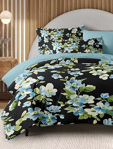  Set copripiumino serie floreale tropicale, set da 3 pezzi, 100% cotone o poliestere, super morbido e delicato sulla pelle, di lunga durata