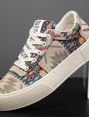  Bunte Sneaker für Herren mit Tribal-Muster – stylische Freizeitschuhe mit Schnürung für den Alltag und Outdoor-Aktivitäten