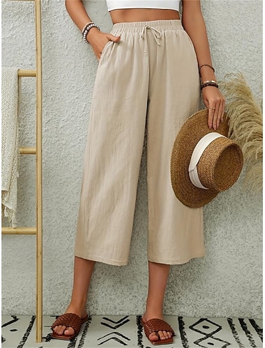  Per donna Culotte Gamba Larga Chinos Moda Streetwear Elegante Lunghezza al polpaccio Vita media Semplice Coulisse Tasca Comodo Morbido Confortevole Micro-elastico All'aperto Streetwear Aalbicocca