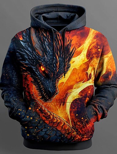  Hombre Dragón Sudaderas Sudadera Abrigos Sudadera con capucha Cuello Barco Fresco Impresión 3D Discoteca Ropa de calle Negro Correa Otoño Invierno Diseñador