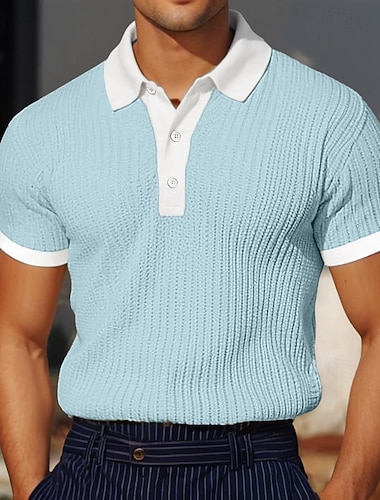  Herren Textur Golfshirt Geschäft Lässig Klassisch Kurzarm Urlaub Mode Farbblock Knöpfe Gestrickt Sommer Frühling Normale Passform Blau Weiß Burgunderrot Khaki Grau Textur