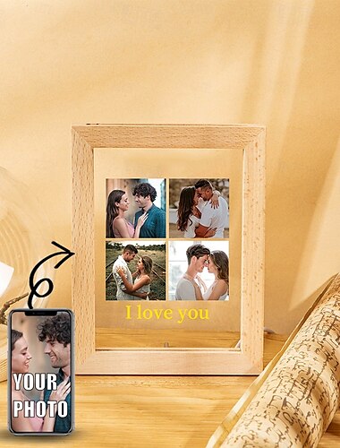  Veilleuse en acrylique personnalisée pour couple, cadre photo lumineux personnalisé, parfait pour la Saint-Valentin, cadeau d'anniversaire de mariage et amoureux, 1 pièce