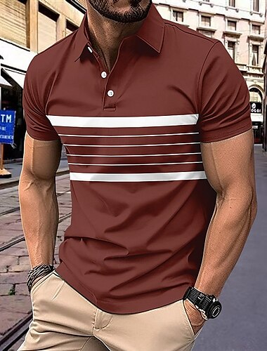  Homme Polo Polo d'affaires Entreprise Casual Revers Classique Manche Courte Bloc de couleur Rayure Boutons Eté Printemps & Automne Noir Rouge bleu marine Marron Kaki Polo