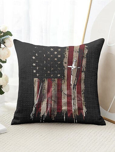  Vintage dekorativa kastkuddar överdrag 1 st självständighetsdagen amerikanska flaggan nationella flaggan mjuk kvadratisk kuddfodral för sovrum vardagsrum soffa fåtölj khaki mörkgrå svart vit