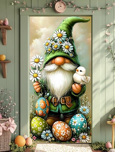  Door Decorations Door Covers Gnomes Eggs Door Tapestry Door Curtain Decoration Backdrop Indoor/Outdoor Door Banner for Front Door Farmhouse