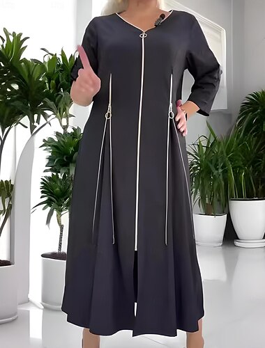  Dame Lang kjole Maxikjole Uformell kjole Arbeidskjole Elegant Stilfull Fritid Feriereise Bryllupsgjest Arbeid Normal عادي 3/4 ermer V-hals Svart Sommer Vår Høst