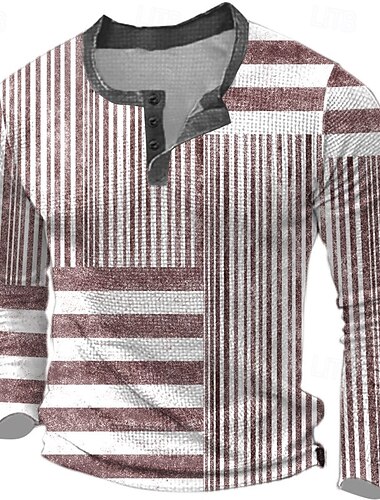  Herren Graphic Geometrisch Farbblock Waffel-Henley-Hemd Legerer Stil Langarm Modisch Designer Basic Outdoor Täglich Frühling & Herbst Blau Rot Grün Grau Henley Henley T-Shirt