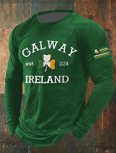  St. Patrick Männer Shamrock T-Shirt Langarm T-Shirt 3D Druck Crew-Neck Shirt Mode Übertrieben Street Daily Schwarz Grün Sommer Frühling Herbst Bekleidung Apparel S M L XL XXL XXXL