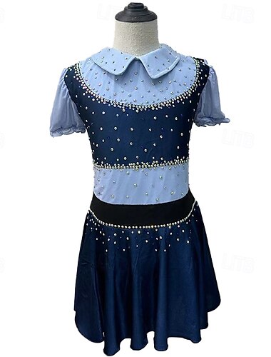  krasobruslařské šaty dámské dívčí šaty na bruslení růžový patchwork palec spandex pružný tréninkový trénink profesionální bruslení oblečení ručně vyráběné křišťálové / drahokamy bruslení s dlouhým