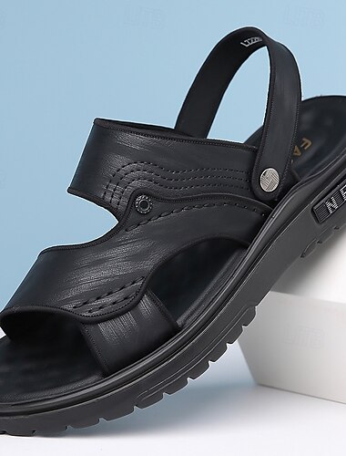  Bequeme braune Kunstledersandalen für Herren - offene Sommerschuhe mit verstellbaren Riemen für den Außenbereich und den Alltag
