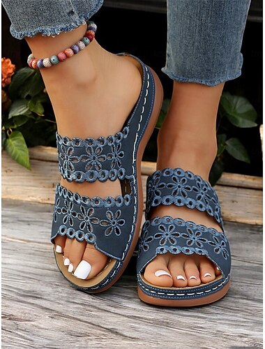  weiße Damen-Sandalen zum Hineinschlüpfen mit floralem Cut-out-Design, bequemer Sohle und lässigem Stil für den Sommer und tägliche Ausflüge