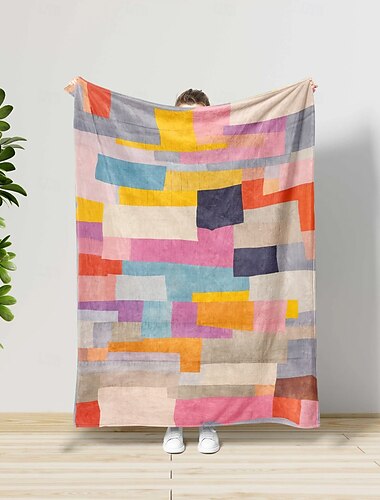  Decke mit bunten Linien, weich, gemütlich, leicht, Überwurf für Schlafsofa, Couch oder Reisen, lebendiges Streifendesign, langlebig und farbecht, perfekt für den ganzjährigen Gebrauch