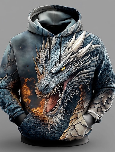  Hombre Dragón Sudaderas Sudadera Abrigos Sudadera con capucha Cuello Barco Fresco Impresión 3D Discoteca Ropa de calle Negro Correa Otoño Invierno Diseñador