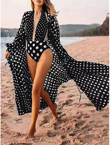  Femme Maillots de Bain 2 pièces Monokini Maillot de bain Dos Nu Contrôle du Ventre Taille haute Mince Vacances Tenues de plage Pois Col V Sans Manches Maillots de bain