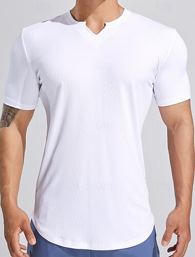  Herren T Shirt Geripptes Strick-T-Shirt T-Shirt Kurze Ärmel V Ausschnitt Sommer Einfach Grubenstreifen Aktiv Sportlich V-Ausschnitt Straße Fitness Alltagstauglich Schwarz Rosa Weiß Top T-Shirt für