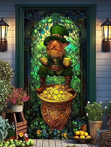  Türdekorationen zum St. Patrick's Day, Türabdeckungen, Kleeblätter, Wichtel, Gold, Türteppich, Türvorhang, Dekorationskulisse, Türbanner für drinnen und draußen, für die Haustür im Bauernhaus