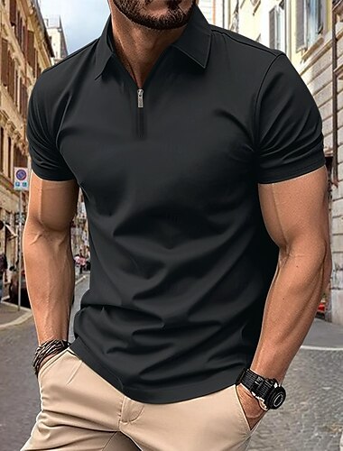  Ανδρικά Business Polo Πουκάμισο γκολφ Επιχείρηση Causal Τρίμηνο φερμουάρ Κοντομάνικο Συμπαγές Χρώμα Σκέτο Φερμουάρ Καλοκαίρι Άνοιξη & Χειμώνας Μαύρο Λευκό Πράσινο του τριφυλλιού Χακί Ανοικτό Γκρίζο
