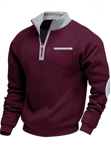  Herren Sweatshirt Pullover Sweatshirt mit Viertelreißverschluss Schwarz Burgunderrot Marineblau Hellgrau Dunkelgray Troyer Halber Reißverschluss Glatt Sport & Natur Täglich Festtage Strassenmode Cool