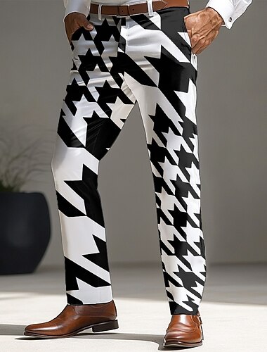  Herr Blandad färg Geometriska mönster Kostymbyxor Långbyxor Medium Midja Ledigt Vintage retro Utomhus Semester Streetwear Med fickor Slimmad passform Platt-Front Sommar Vår Höst 3D-tryck Vit