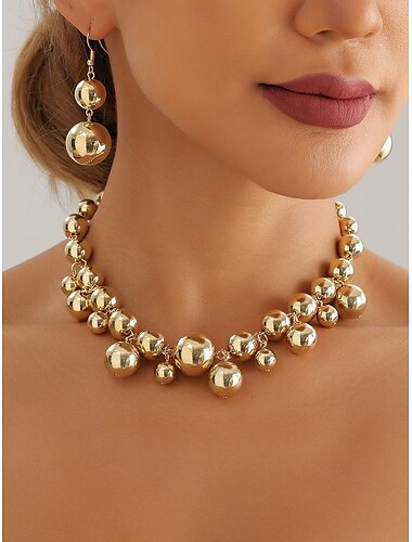  Statement-Set aus goldener Halskette und Ohrringen – auffälliger Schmuck im Blasendesign für Frauen, perfekt für Partys, Hochzeiten und besondere Anlässe