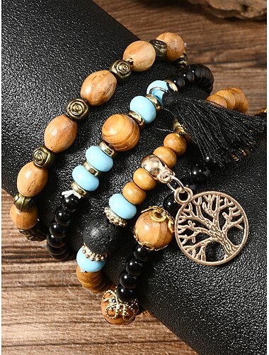  Vintage-Stil Kugel Modisch Personalisiert Holz Armband Schmuck Schwarz Für Festtage