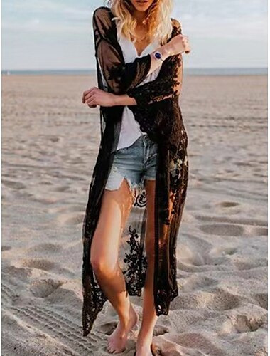  Damen Badeanzug Zudecken Bademode Patchwork Urlaub Strandbekleidung Glatt Langarm Badeanzüge