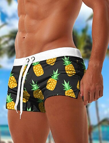  Herren Ananas Tropische Pflanzen Badeshorts Boardshorts Badeshorts Badehose Schwimmshorts Mittlere Taillenlinie Modisch Designer Surfen Festtage Strand Kordelzug Elastische Taille 3D-Druck Designer