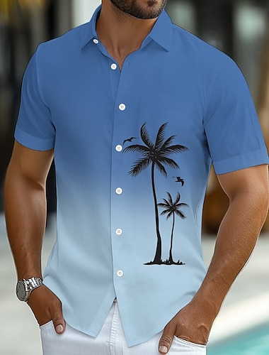  Per uomo Albero di cocco Colore sfumato Piante tropicali Camicia hawaiana Camicia con bottoni Manica corta Hawaiano Ricorrere Da mare Per eventi Abbigliamento mare Estate Primavera Collo ripiegabile