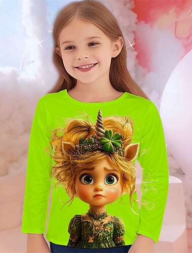  Mädchen 3D Graphic Karikatur T-Shirt Langarm Frühling Herbst Modisch Basic kinderkleidung 4-12 Jahre Rundhalsausschnitt Outdoor Casual Täglich Regular Fit