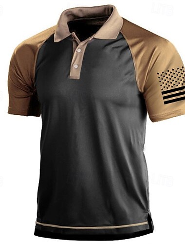  Férfi Színes Veteránok Hazafias Pólóingek Golfing Rövid ujjú Ing Térfogatcsökkenés Vakáció Utca 3D nyomtatás Fekete Sárga Medence Lóhere Sötétszürke 3D Gomb lefelé Ruházat Divat Alkalmi Kényelmes