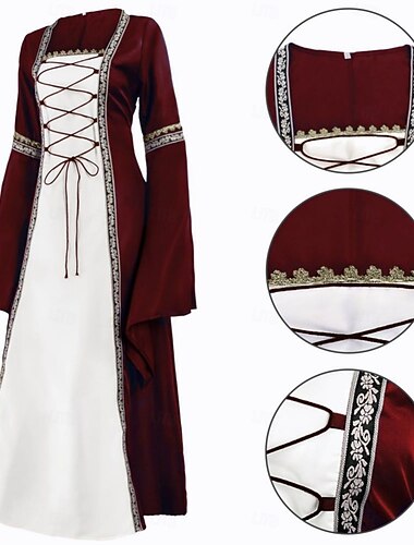  Retro / vintage Medeltida kostymer Renässans Ankellång Klänningar irländska Viking Främling Plusstorlekar Alven Maskeradkläder Dam Karnevalsdräkt Keltiskt Halloween Karnival LARP Ren Faire Festival