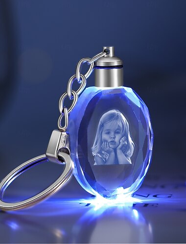  Персонализированный 3D кристаллический фотоключница – лазерная гравировка кристаллическая брелок с красным и синим светом идеальный свадебный или годовщинный подарок