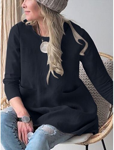  Dámské Košile Košile inspirovaná plátnem Halenka Pevná barva stylové Na běžné nošení 3/4 délka rukávu Tričkový Běžné topy Denní Kapsy Černá Khaki Léto