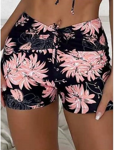  Dam Badkläder Stretchiga boxershorts Baddräkt Hög midja Semester Standkläder Blommig Ärmlös Baddräkter
