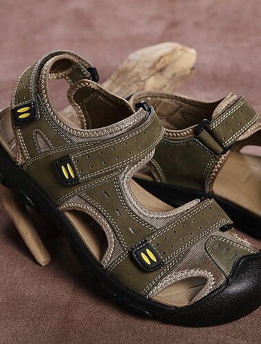  ανδρικά πέδιλα πεζοπορίας από ψεύτικο δέρμα καφέ - ρυθμιζόμενα λουριά, σχέδιο με κλειστά δάχτυλα, αντιολισθητική σόλα, ανθεκτικά παπούτσια εξωτερικού χώρου για καλοκαιρινή πεζοπορία