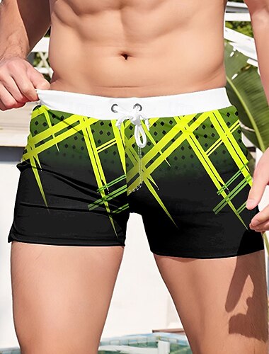  Herren Geometrisches Muster Farbverlauf Linie Badeshorts Boardshorts Badehosen Mittlere Taille 3D-Druck Hawaiianisch Surfen Ferien Strand Kordelzug mit Mesh-Futter Elastischer Bund Designer Bekleidung