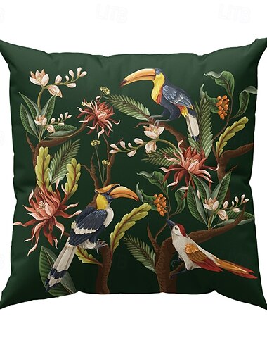  Dekorativer Kissenbezug mit tropischen Vögeln, 1 Stück, weicher, quadratischer Couchkissenbezug für Schlafzimmer, Wohnzimmer, Sofa, Stuhl, Frühling, Sommer