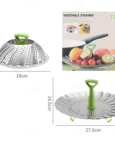 Gemüsedampfkorb zum Kochen von Speisen, Gemüsedampfkorb aus Edelstahl für Töpfe, zusammenklappbarer, erweiterbarer Dampfeinsatz mit ausziehbarem Griff, passt für Töpfe verschiedener Größen