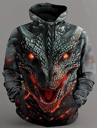  Homme Dragon Sweats à Capuche Sweat-shirt Pardessus Sweat à capuche Col Ras du Cou Frais 3D effet Soirée Vêtement de rue Noir Cordon Automne Hiver Designer