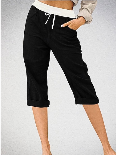  Mujer Pantalones cortos inspirados en el lino Chinos Moda Ropa de calle Básico Medio corto Media cintura Bloque de color Bolsillo Correa Comodidad Al Aire Libre Microelástico Vacaciones Calle Diario