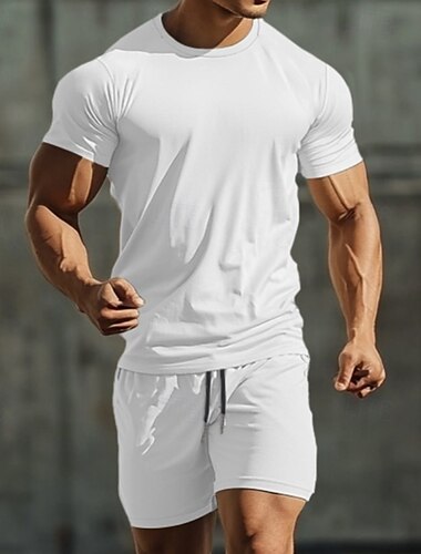  Hombre 2 Piezas Trajes de camiseta Chándal Camiseta de tenis Manga Corta Mangas cortas Pantalones cortos Cuello Barco Verano Bloque de color Ropa de Gimnasia Casual 2 Piezas Vacaciones Ropa Cotidiana