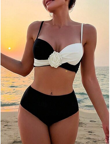  Femme Maillots de Bain Bikinis 2 pièces Slip Brésilien Maillot de bain Dos Nu Mince Vacances Tenues de plage Couleur unie Dos nu Sans Manches Maillots de bain