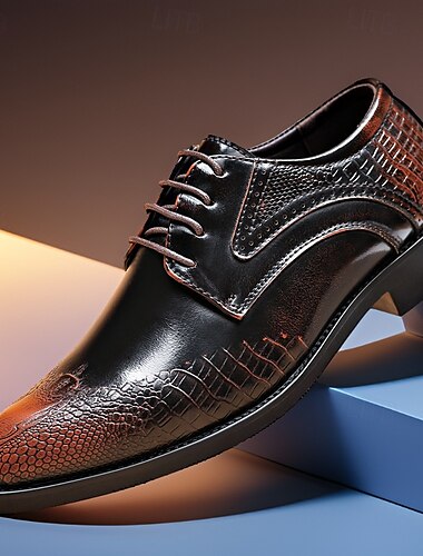  Zapatos de vestir oxford negros y marrones para hombre con textura de cocodrilo: zapatos formales de piel sintética para negocios, bodas y fiestas